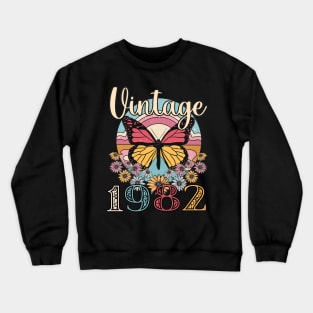 Floral Butterfly Retro Vintage 1982 41st Birthday Crewneck Sweatshirt